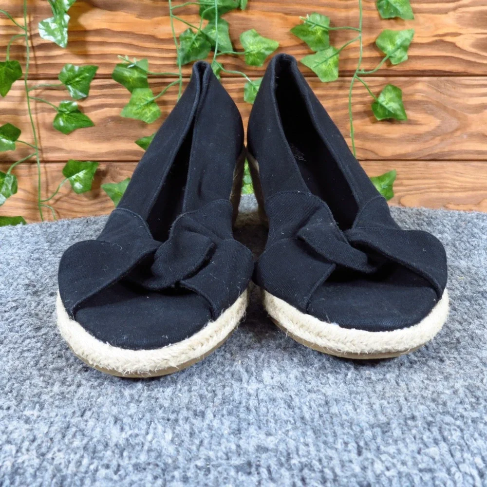 GNWflex Sandra Women Espadrille Wedge Sandals Size 10M Summer Black Fabric